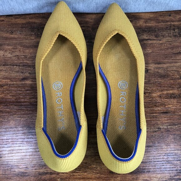 Rothys The Point Flats Fabric Womens Size 9 Yellow Knit Slip On Ballet Shoes - Picture 4 of 10